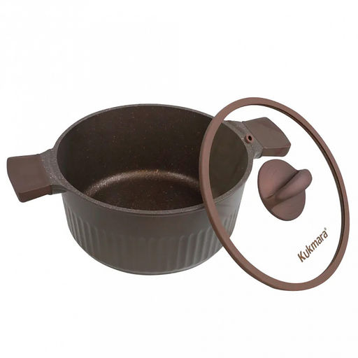 "Stella" Кастрюля с тефлоновым покрытием 4,2л, д25,5см, h12см, s0,32см, дно д21,5см, s0,4см, литая, стеклянная жаропрочная крышка, мокко (mokko) (Россия)