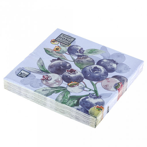 Салфетки бумажные Bouquet Home Collection Classic 33х33см, 3-х слойные, 20 штук в упаковке, 100% целлюлоза, Черника. Голубой фон (Россия)  фото 3