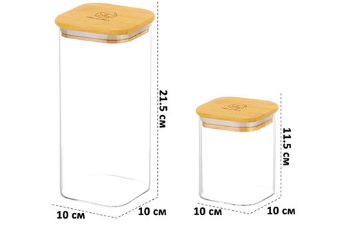 Набор 3 банок д/хранен 2*800 мл 10*10*11,5 см+1,6 л 10*10*21,5 см Crystal glass+ бамб.кр с сил.пр - Elan gallery фото 3