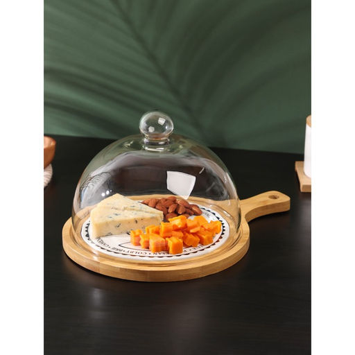 Блюдо для сыра с крышкой клош «Эстет», 31.5×23×18 см, дерево, стекло