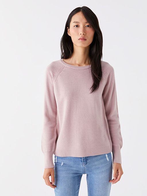 Bisiklet Yaka Kendinden Desenli Uzun Kollu Kad?n Triko Kazak - Waikiki фото 3