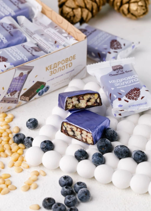 Батончик Кедровое золото с черникой, 630 г | шоу-бокс  18 батончиков - Сибирский кедр фото 2