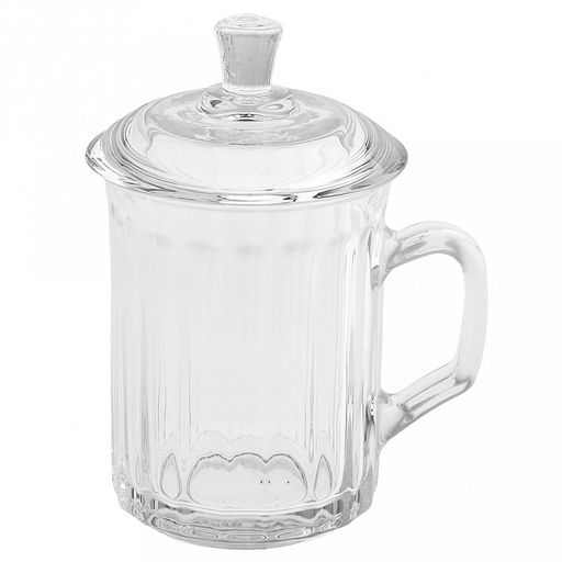 Кружка стеклянная Анчан 320мл, д8см, h10,5см, стеклянная крышка, общая h14,5см, в коробке, Дели Гласс (Deli Glass) (Китай)