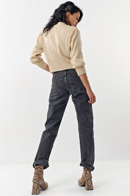 Джемпер с имитацией застежки вязаный из хлопка светло-бежевый