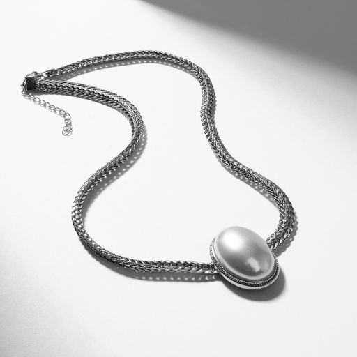 Колье Жемчужина овал, белое в серебре, 40 см