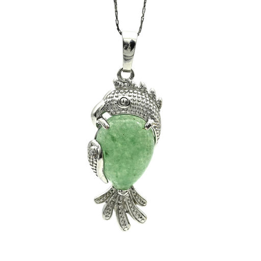 Подвеска в металле "Попугай" 15*35мм с нефритом прессованным