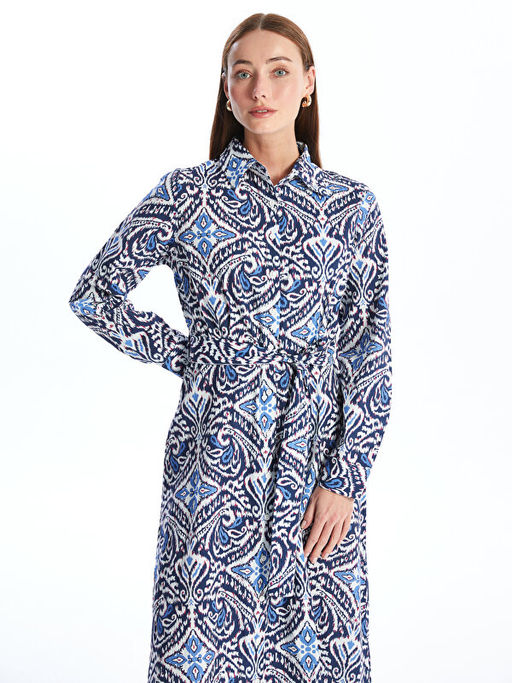 Desenli Uzun Kollu Kad?n G?mlek Elbise