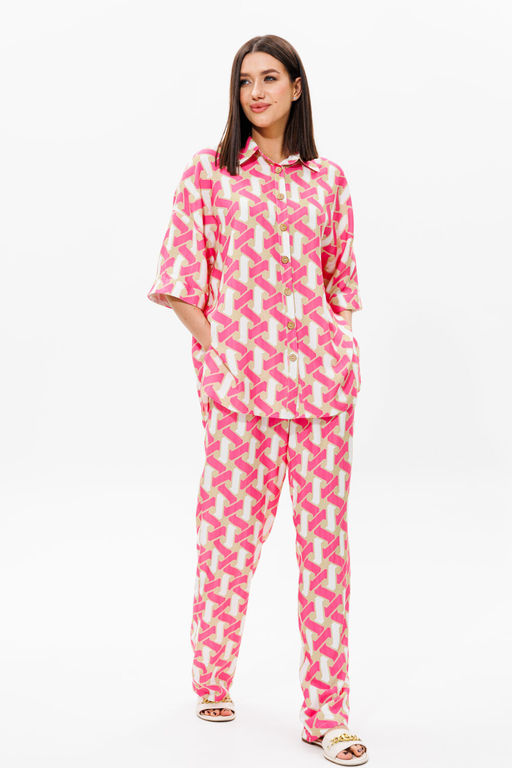 Костюм Lars Style 909 принт графика молочный, бежевый, фуксия