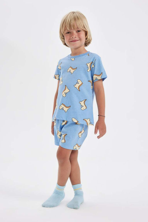 Пижамный комплект из чесаного хлопка с короткими рукавами и шортами для мальчика с принтом динозавров
