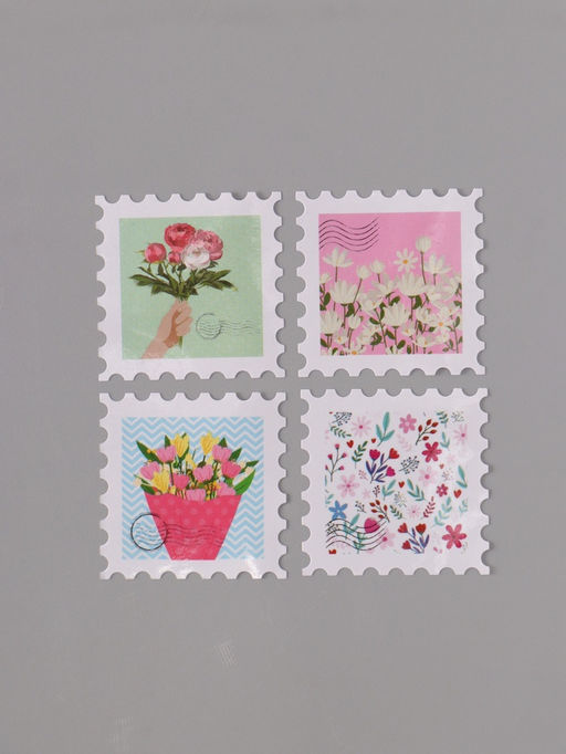 Цена за 2 шт. Наклейка бумага «Марки. Цветочки», 3×3 см, 200 шт. в рулоне