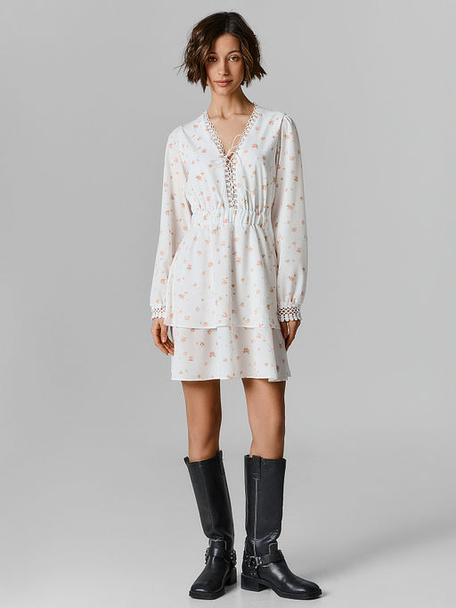 Платье женское белое с цветочным принтом