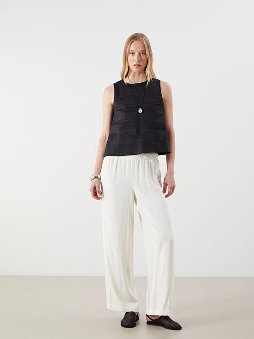 Bisiklet Yaka %100 Keten Bluz