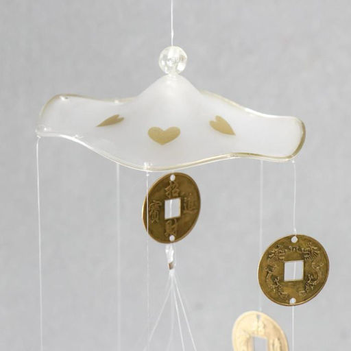 Музыка ветра Сердечки и китайские монеты, пластик, металл, 4 трубки, 70 см