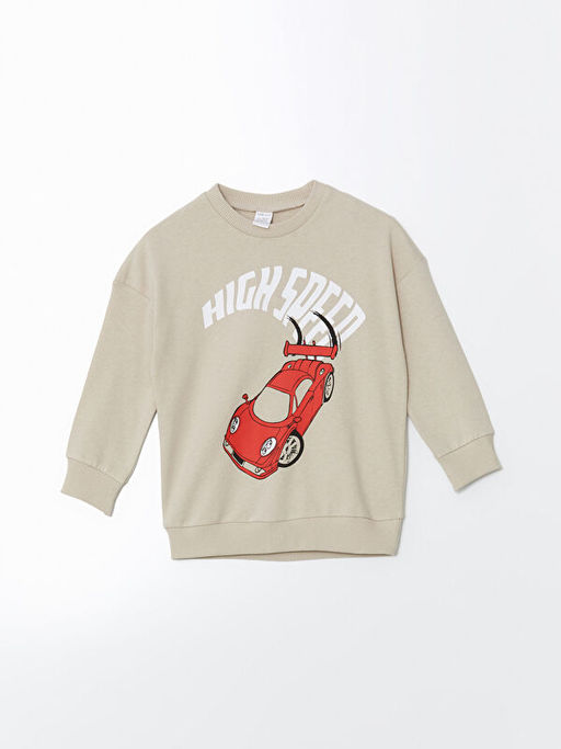 Bisiklet Yaka Bask?l? Erkek Bebek Sweatshirt