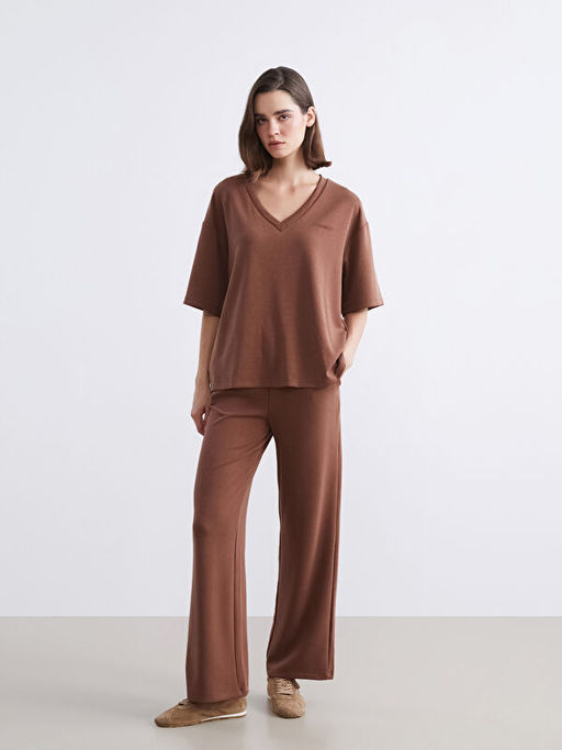 V Yaka Nak??l? Oversize Kad?n Ti??rt