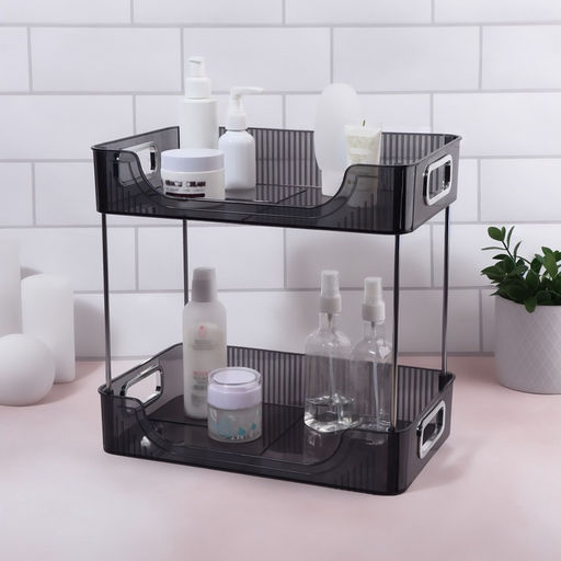 Органайзер для хранения, с ручками, 2 секции, 31×20×29 см, цвет чёрный, серебристый