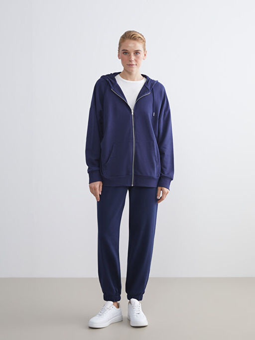 Kap??onlu Oversize Kad?n Fermuarl? Sweatshirt