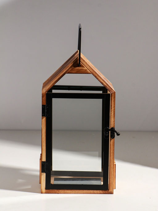 Подсвечник дерево "Дом с панорамным окном" набор 2 шт 10х15х28,5 15х20х36 см