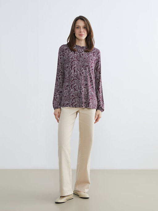 F?rf?rl? Dik Yaka Desenli Bluz