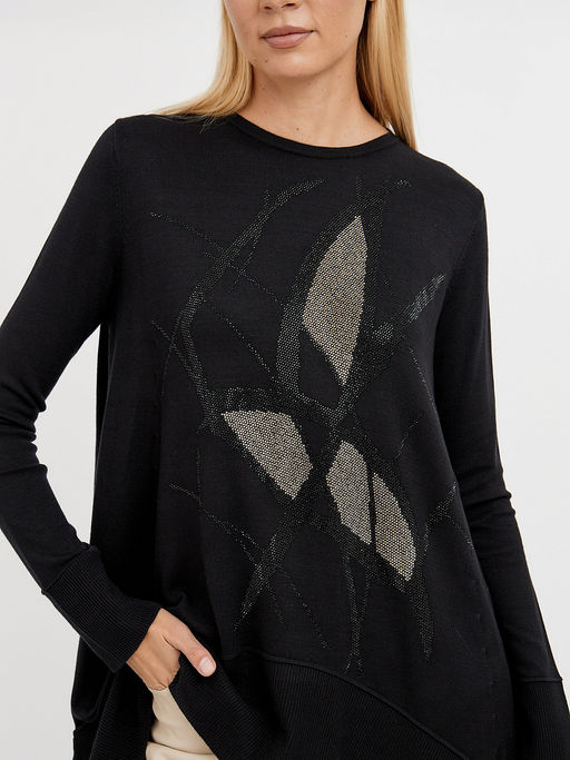 джемпер женский черный удлиненный с добавлением страз - Glenfield фото 5