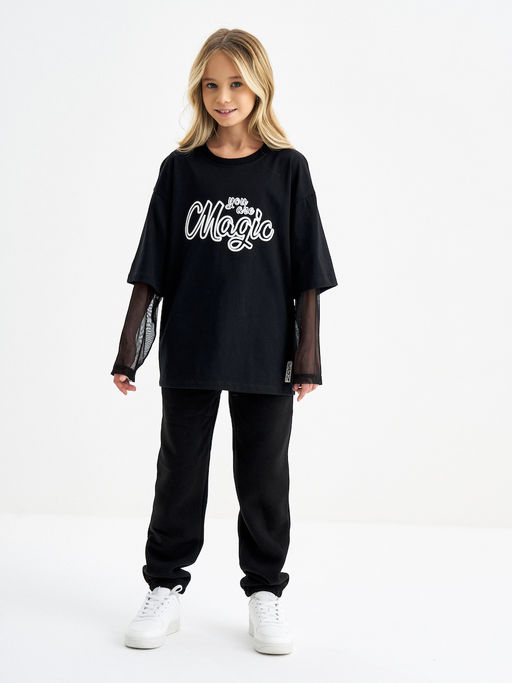 Черные брюки для девочки из футера - Kogankids фото 3