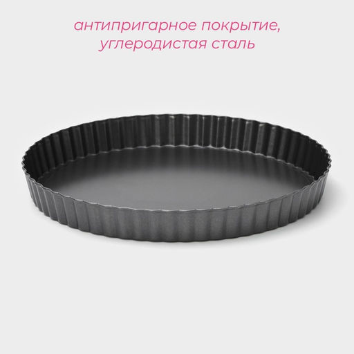 Форма для выпечки Доляна «Жаклин. Рифлёный круг», 22×2.5 см, антипригарное покрытие, разъёмная, чёрная