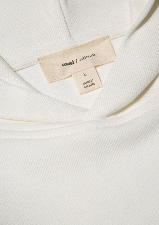 Kapusonlu Beyaz Basic Sweatshirt - Mavi фото 6