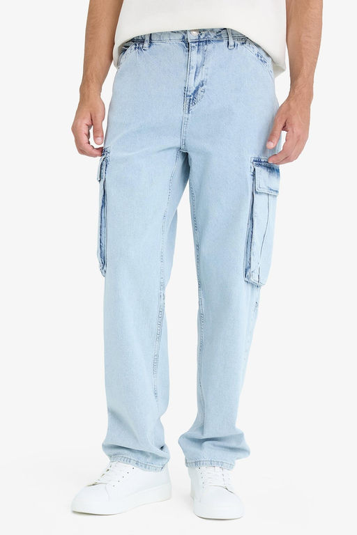 %100 Pamuk Relax Fit Rahat Kesim Geni_ Pa_a Kargo Cepli Jean Pantolon - Defacto фото 7