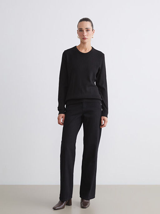 Bisiklet Yaka Kendinden Desenli Kad?n Triko Kazak