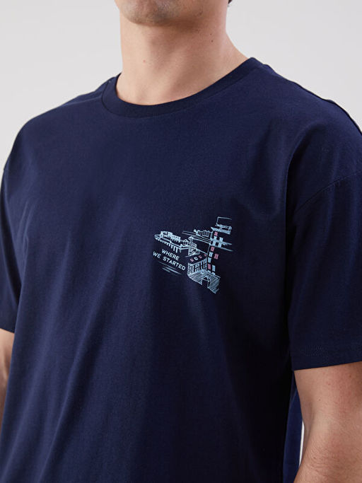 Bisiklet Yaka Bask?l? Penye Erkek Ti??rt