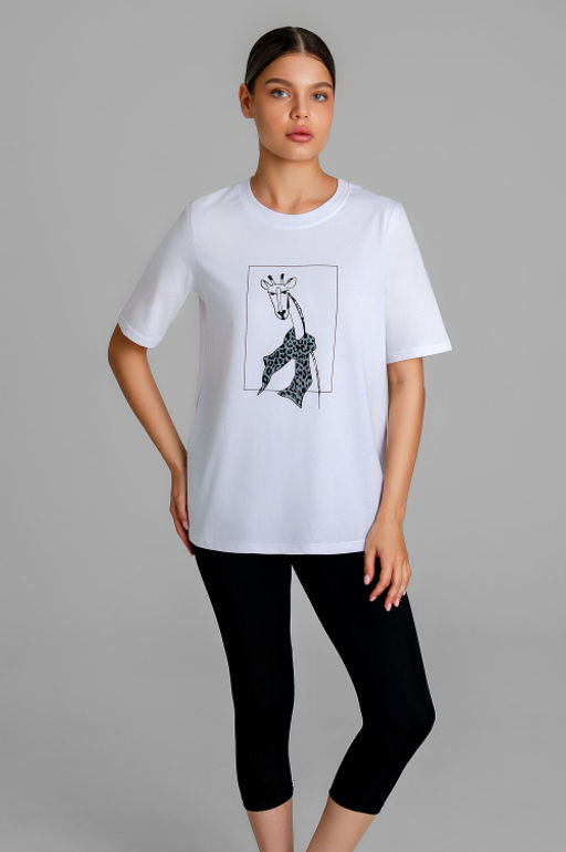 Арт. 51802 Домашний костюм с бриджами 44-52 (5 шт) Цвет:верх- белый, низ- черный