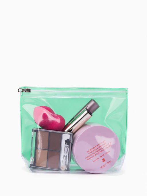 Косметичка для бассейна с застёжкой зип-лок, без рисунка, прозрачная/зелёная