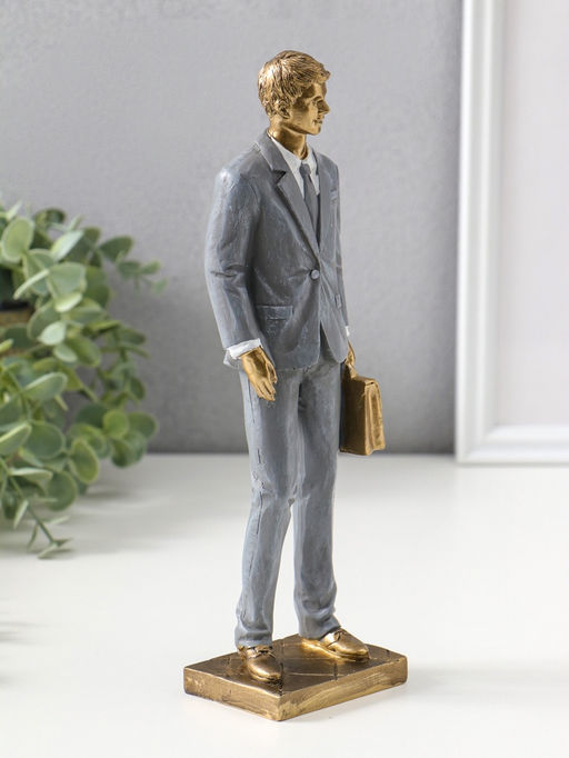 Сувенир полистоун "Мужчина-адвокат в сером костюме с портфелем" 24,5 см