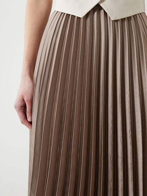 Beli Lastikli Saten Kad?n Pileli Etek