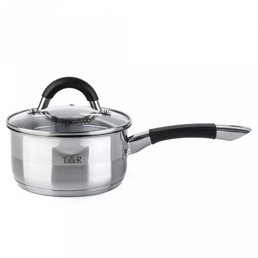 Набор посуды из нержавеющей стали "Телфорд" 3 предмета: кастрюля 3,1л - д20см, h10см, 5л - д24см, h12см, ковш 1,5л - д16см, h8см, s0,6мм, дно s2,8мм, стеклянная жаропрочная крышка, широкий металлический ободок с отверстиями для слива жидкости, пароот