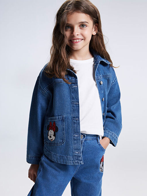 Minnie Mouse Bask?l? K?z ?ocuk Jean Ceket
