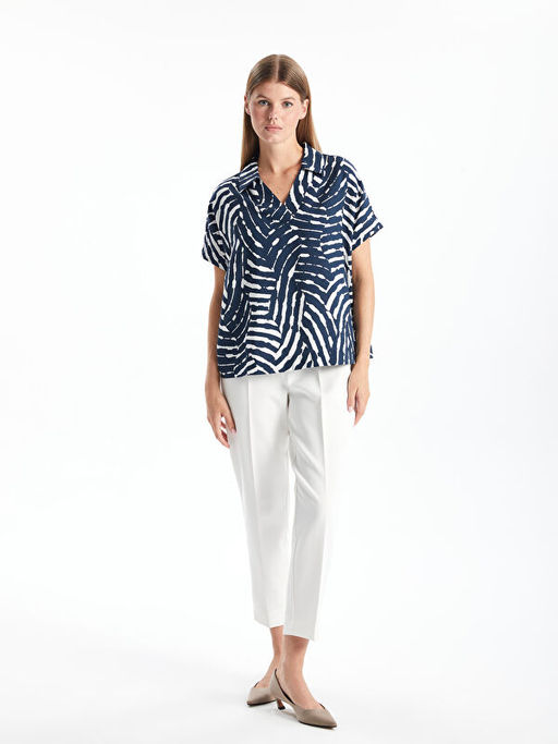 Polo Yaka Desenli Kad?n Bluz