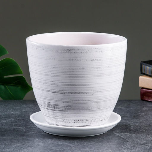 Набор горшков для цветов День, 4 шт., с поддоном, 0.4 / 1 / 2.5 / 5 л, керамика, белые - Simaland фото 2