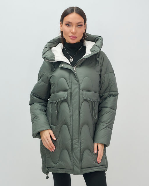 Куртка зимняя женская с капюшоном модная цвета хаки 7653Kh - Visdeer фото 8