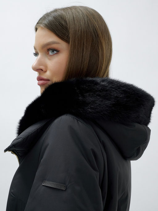 Пальто зимнее женское стильное с норкой люкс класса черного цвета 8628Ch - Mtforce фото 12