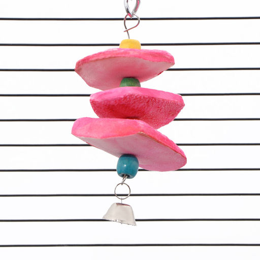 Игрушка для птиц с панцирем каракатицы и бусами, 14 х 6 см, розовая - Пижон фото 5