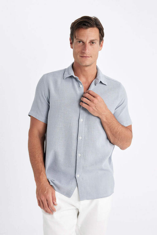 Хлопковая рубашка с короткими рукавами и воротником поло стандартного кроя - Defacto фото 4