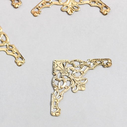 Цена за 2 шт. Декор металлический «Узорный уголок» набор 6 шт. золото 3.5×3.5 см