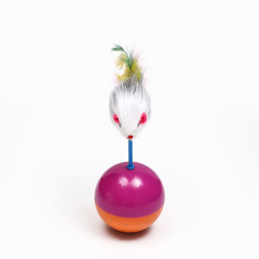 Мышь-неваляшка из натурального меха на шаре, 11 х 5 см фиолетовый/оранжевый - Пижон фото 2