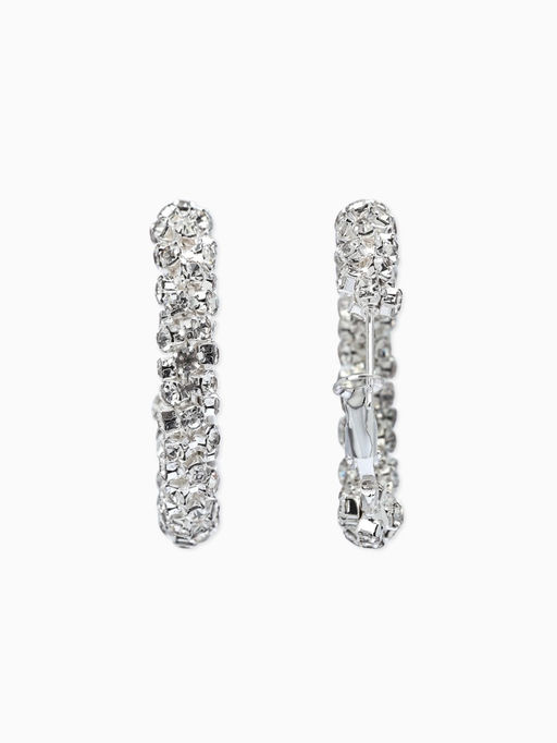 Серьги-кольца со стразами "Россыпь" d=3,5см, цвет белый в серебре