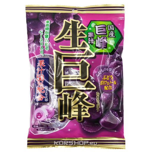 Леденцовая карамель с начинкой со вкусом винограда Nama Kyohou Ribon, Япония, 54 г