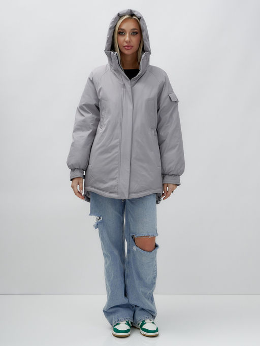 Куртка летучая мышь женская с капюшоном зимняя серого цвета 9630Sr - Mtforce фото 6