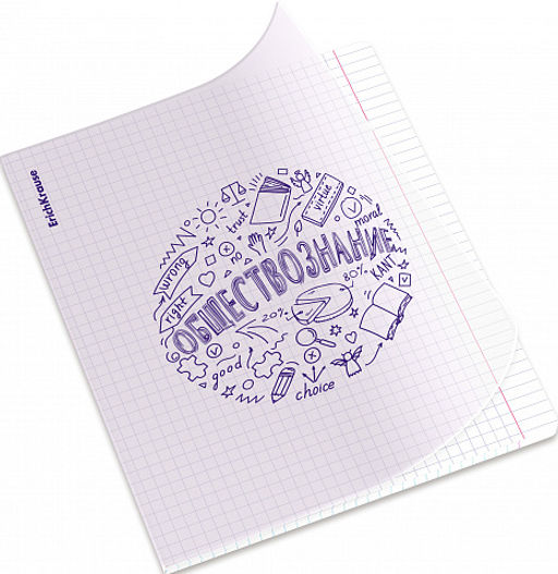 Цена за 5 шт. Тетрадь общая ученическая с пластиковой обложкой на скобе ErichKrause Chaos, Обществознание, 48 листов, клетка