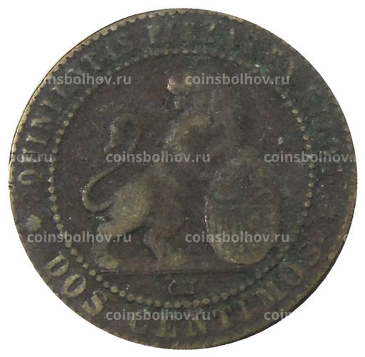 Монета 2 сентимо 1870 года Испания