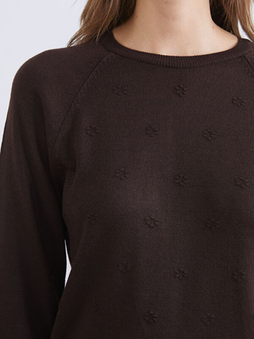 Bisiklet Yaka ?i?ekli Kad?n Triko Kazak